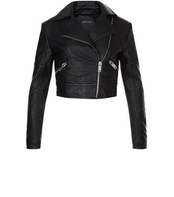 NEW LOOK Brand Leather Look Crop Biker Jacket Zip Fashion Coat Girls 9-15 Years